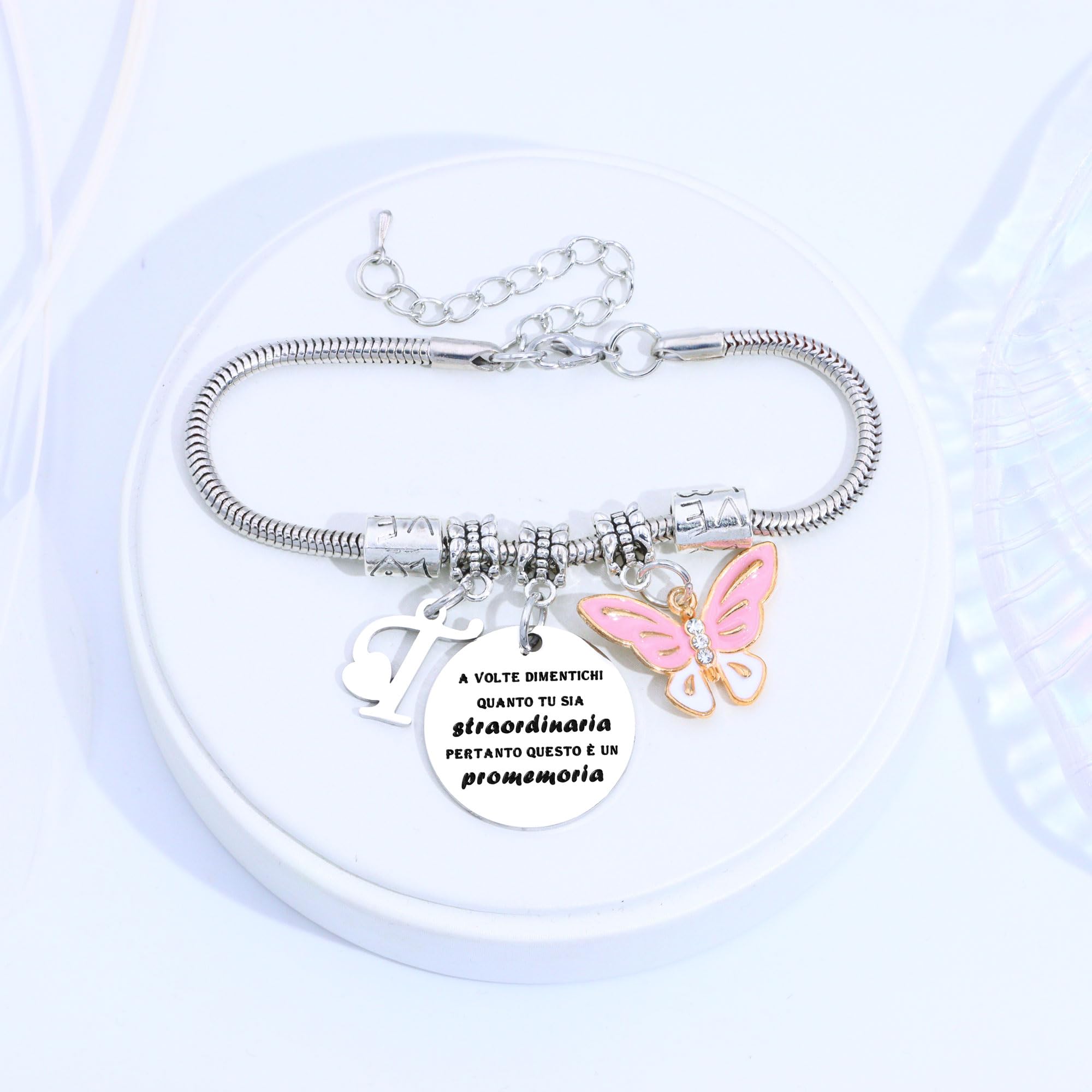SAMORION A Volte Dimenticati quanto tu sia straordinaria pertanto questo è un promemoria-Moda Rosa Farfalla Ciondolo Lettere Iniziali Braccialetti Regalo Ispiratore Per le Donne Ragazze Nipote