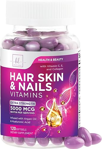 Miniatura 1 de Vitaminas para el cabello para mujeres para el crecimiento del cabello, suplemento con infusión de argán con colágeno, biotina y ácido hialurónico,