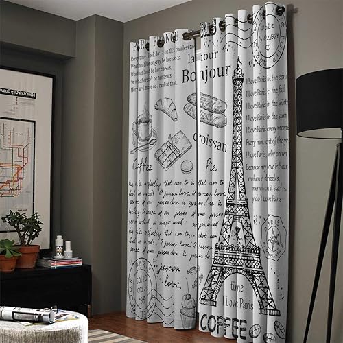 Miniatura 2 de Blackout Curtains Thermal Insulated Black White Paris Tower Solid Pattern Metal Grommet Elegant Room Drapes Window Curtain for Bedroom Living Room