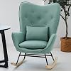 Nursery Rocking Chair Upholstered Glider Rocker with High Backrest Armchair Comfy Wingback Modern Rocking Accent Chairs with Headrest for Living Room, Nursery, Bedroom,Green