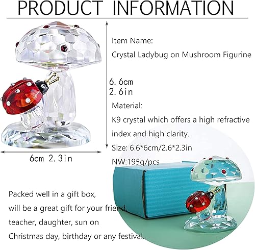 Miniatura 9 de H&D HYALINE & DORA Mariquita de cristal en hongo y mariposa voladora de cristal con base de bola, figuras de animales de vidrio, regalos de boda
