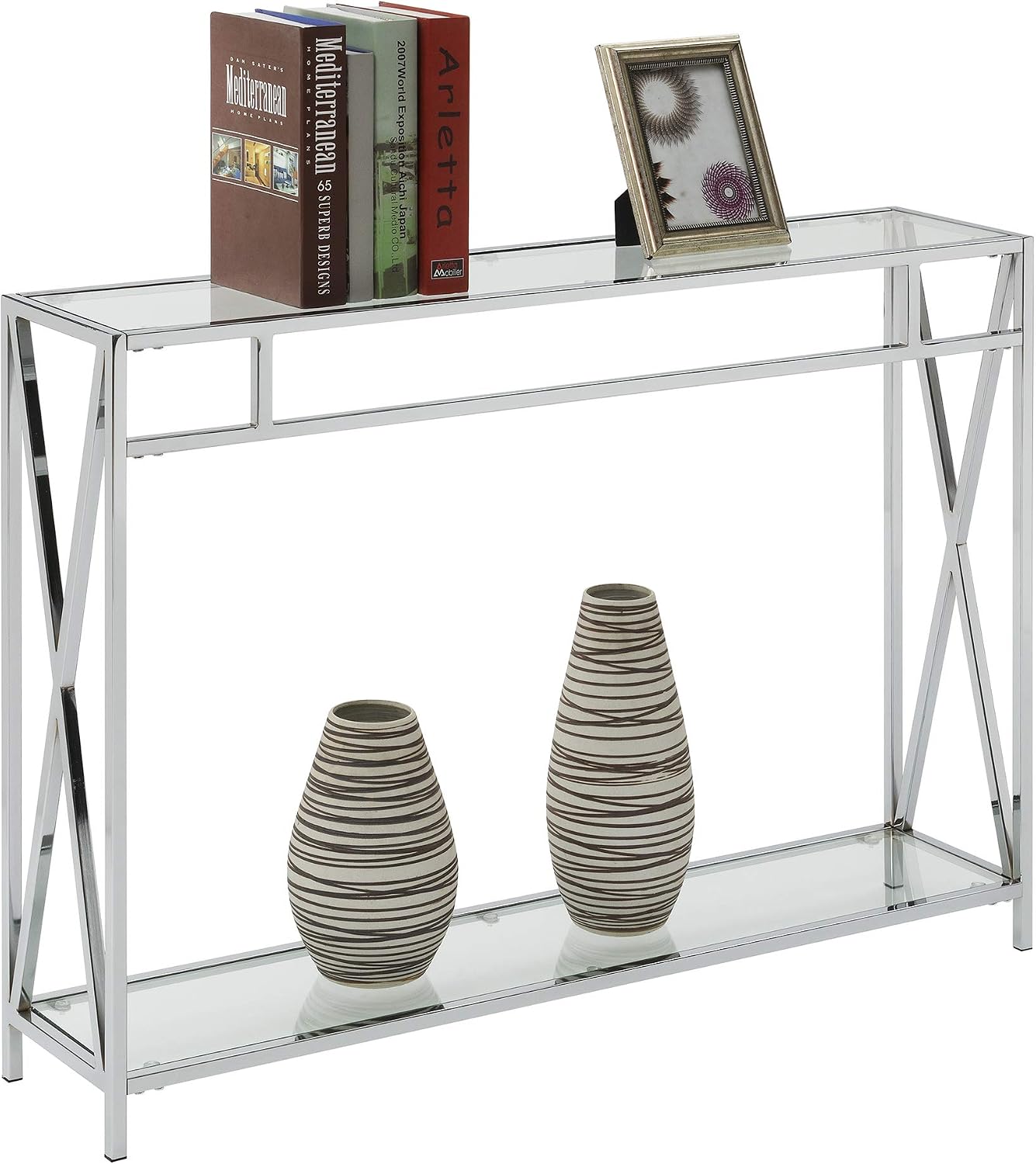 Convenience Concepts Oxford Console Table, Clear Glass/Chrome Frame