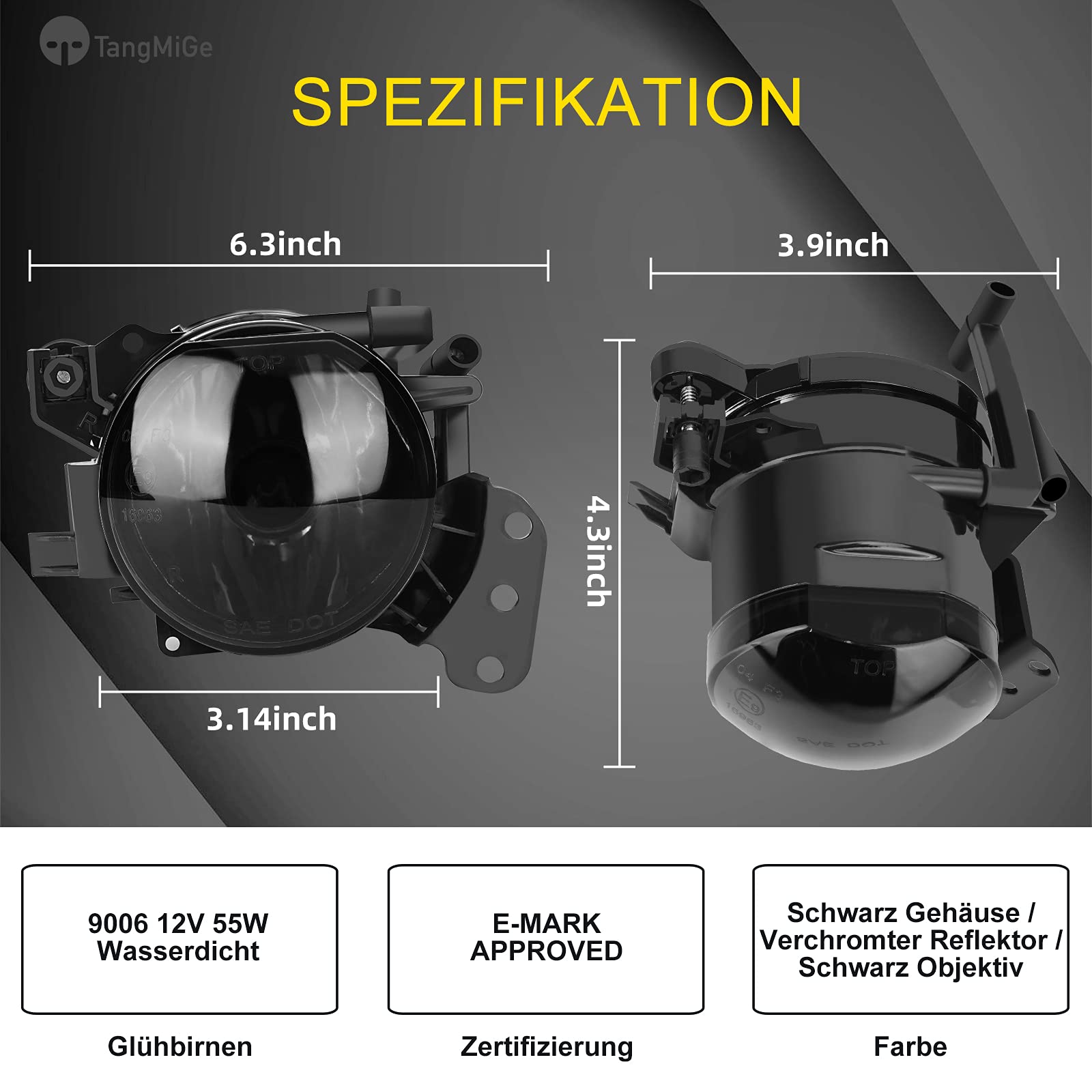 TangMiGe Nebelscheinwerfer für BMW 5er (E60 E61, 525i 525xi 528i 528xi 530i 530xi 535i 535xi 545i 550i), 07/2003-09/2010, Alle nur für M Paket Stoßstange/M Tech Sport, 1 Paar, Schwarz Smoke Objektiv
