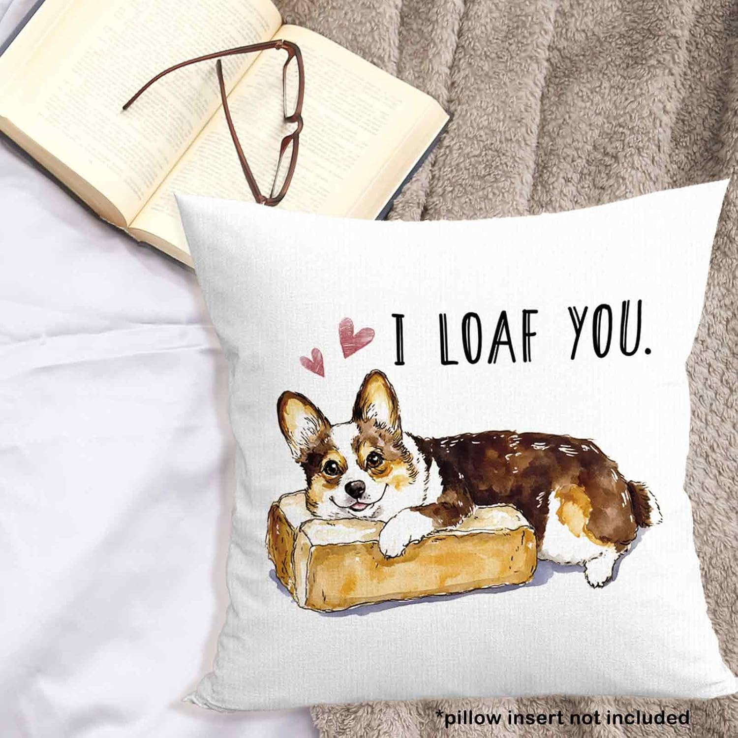 Valentines Corgi Throw Pillow Covers 18x18 Gifts for Corgi Lovers, Valentines Valentine's Day Dog Decor Pillow Cases for Bedroom Living Room, I Loaf You Square Pillowcases for Couch Bed Sofa image 3