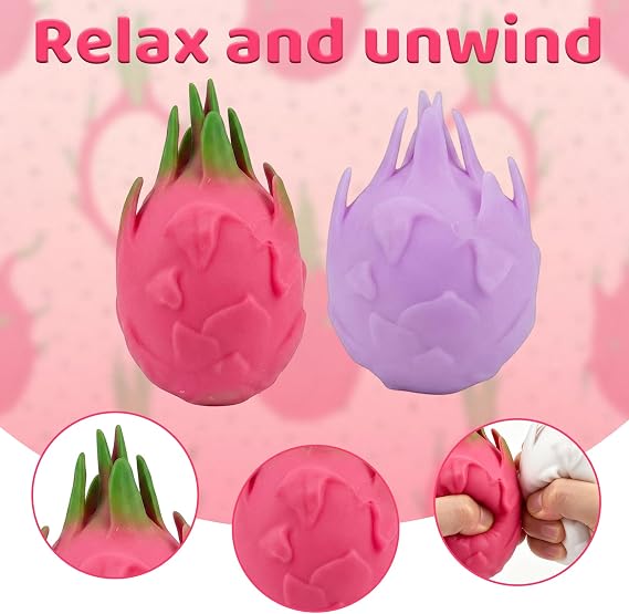 2 PCS Dragon Fruit Squishy, Fruit Squishy, for Dekoration and Focus Enhancement, Portable Design for Office and Home Use, Two Pack with Red and Colour Changing Varieties