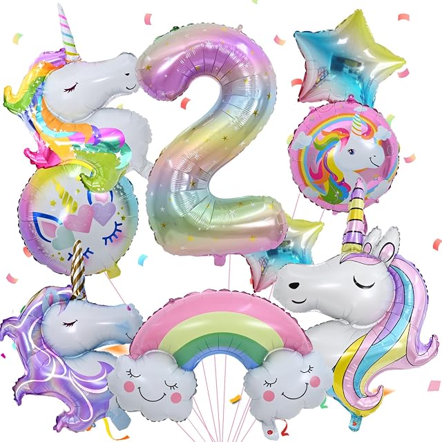 Unicorn Balloons 2nd Birthday Decorations for Girls, 2nd Unicorn Party Decoration Balloons, Number 2nd Birthday Balloons with Unicorn Foil Balloons for Birthday, Girl Unicorn Theme Party Supplies