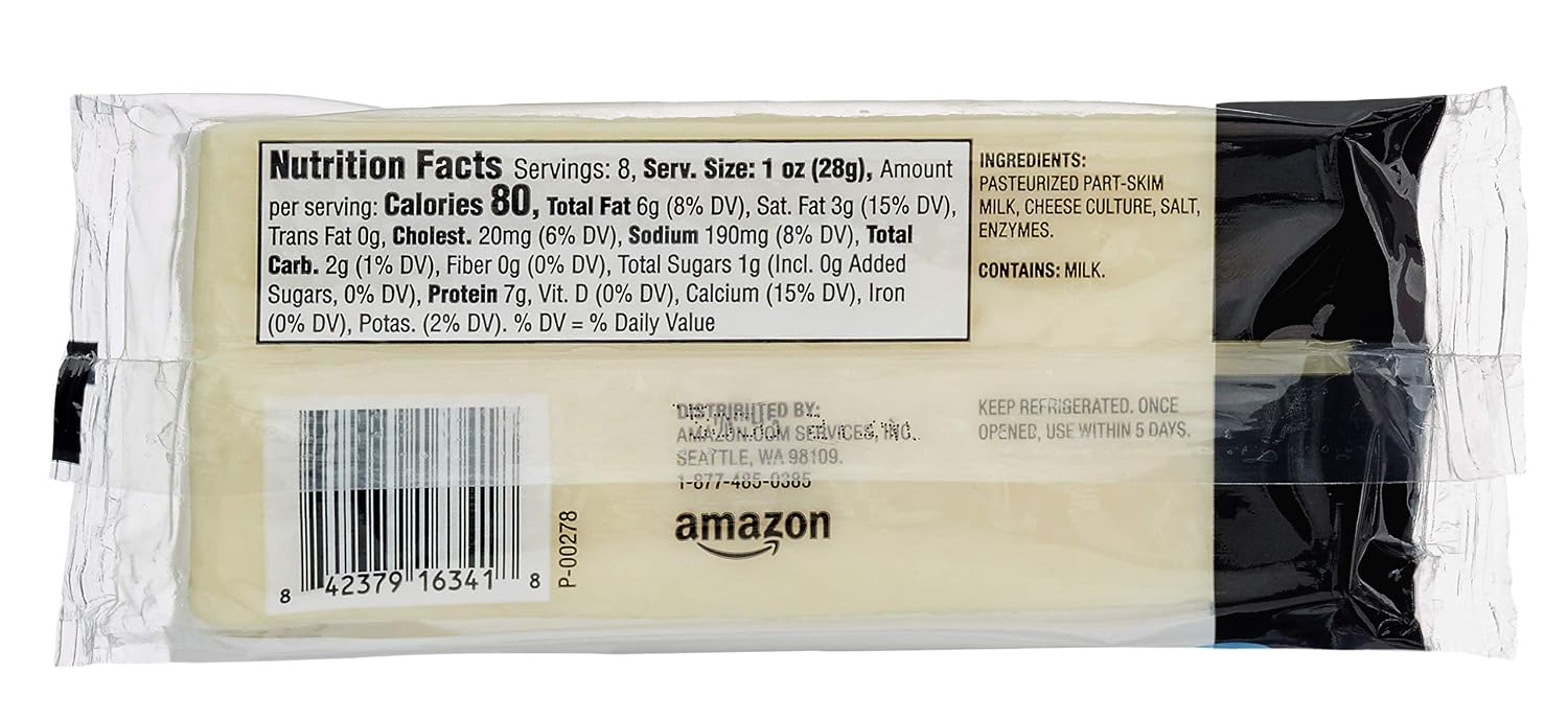 Amazon Brand - Happy Belly Mozzarella Cheese Block, 8 Ounce