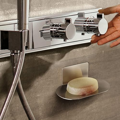 Miniatura 10 de Jabonera para ducha, soporte de jabón autoadhesivo de 3 ranuras para baño, soporte de jabón de ducha montado en la pared, bandeja de jabón de acero