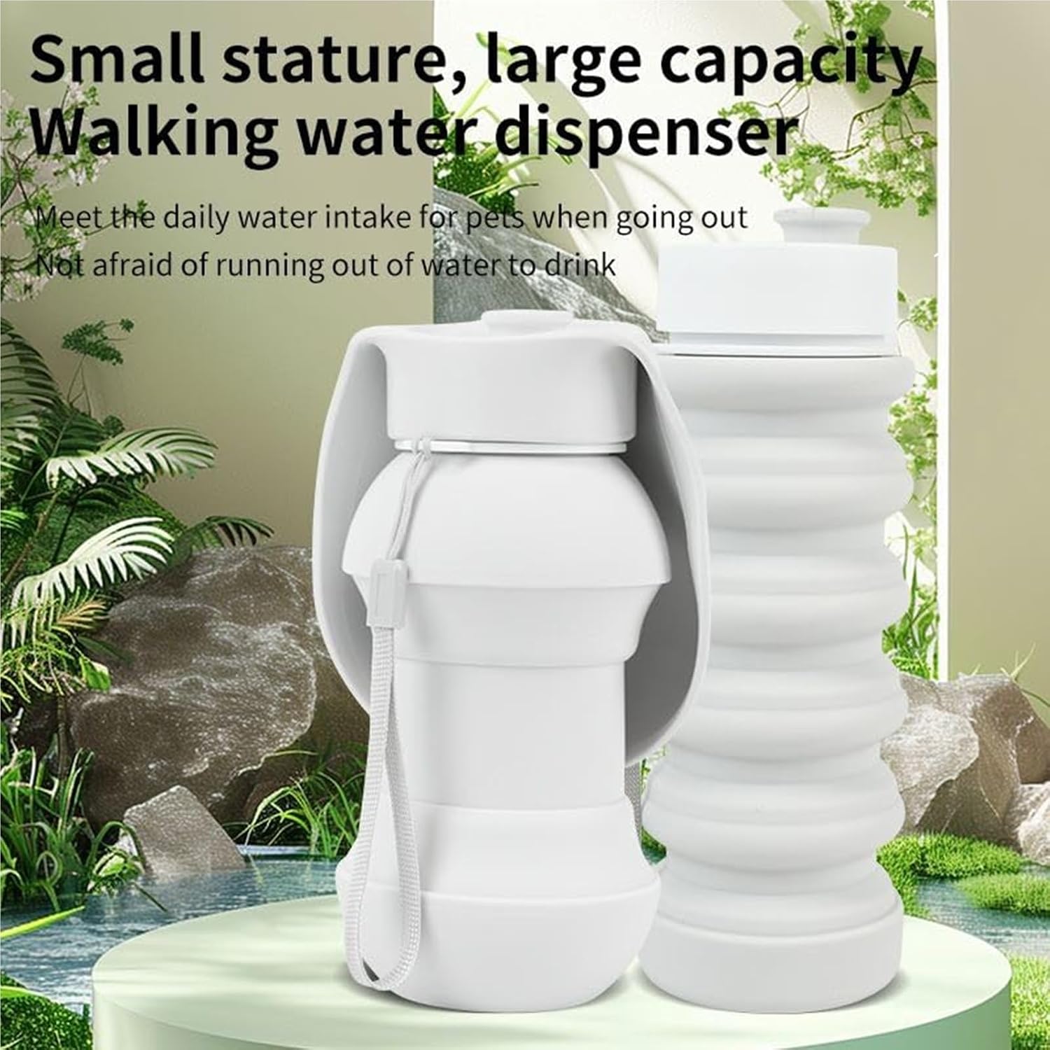 Portable Dog Water Bottle Collapsible 550ml Leakproof BPA Free Food Grade Easy to Clean for Dogs Travel Walking Hiking Park(White 2)