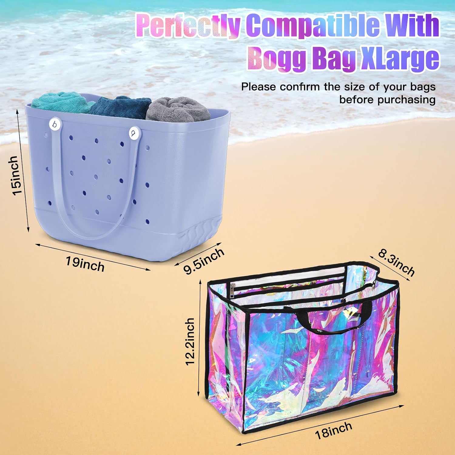 Holographic PVC Tote Bag Organizer Insert for X Large Bogg Bags Accessories – Waterproof & Durable, Easy-to-Clean Bogg Bag Divider, Divide Space Efficiently– 18" x 12.2" x 8.3" image 4