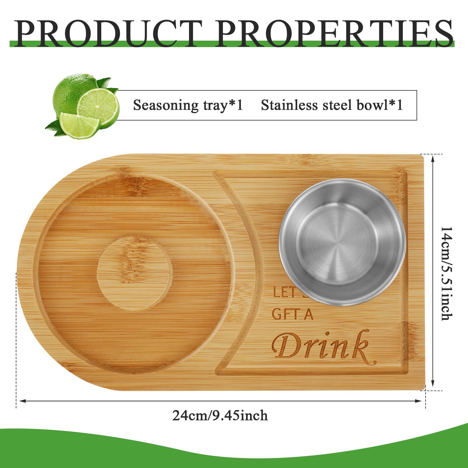 Hevtsde Margarita Salt Rimmer Set for Cocktails and Margaritas with Stainless Steel Bowl Bamboo Wood Glass Rimmer