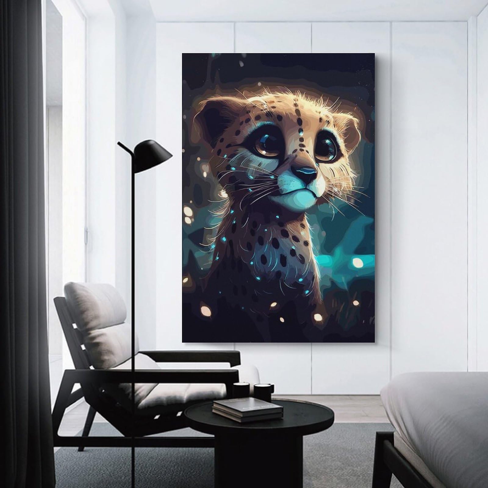 Junmoney Cheetah Cub in The Night Wall Art Print 12x18inch(30x45cm), for Lounge, Study, Hallway Or Flat Walls, Decorative Artwork with Broad Appeal