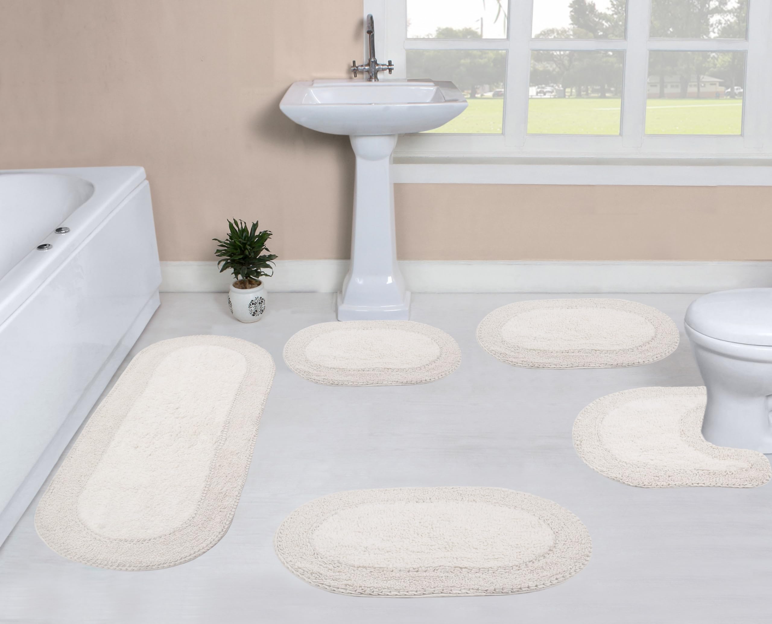 Home Weavers Double Ruffle Collection 100 Cotton Bathroom Rugs Set Washable Rug Extra Soft and Absorbent Bath Rug