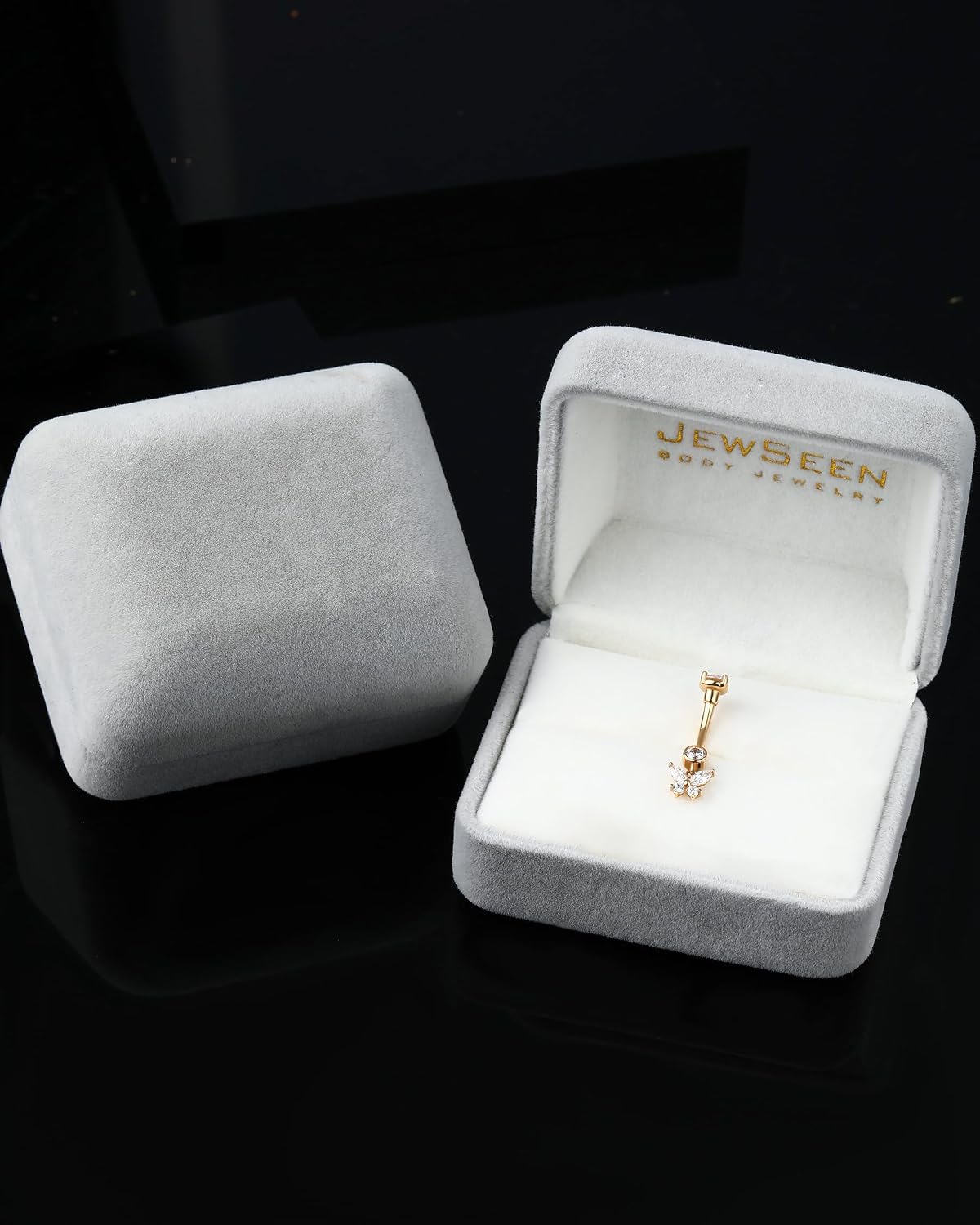 Jewseen 9K Gold Belly Button Rings 14G Dangle Belly Rings Butterfly Belly Button Piercing Navel Rings for Women Men