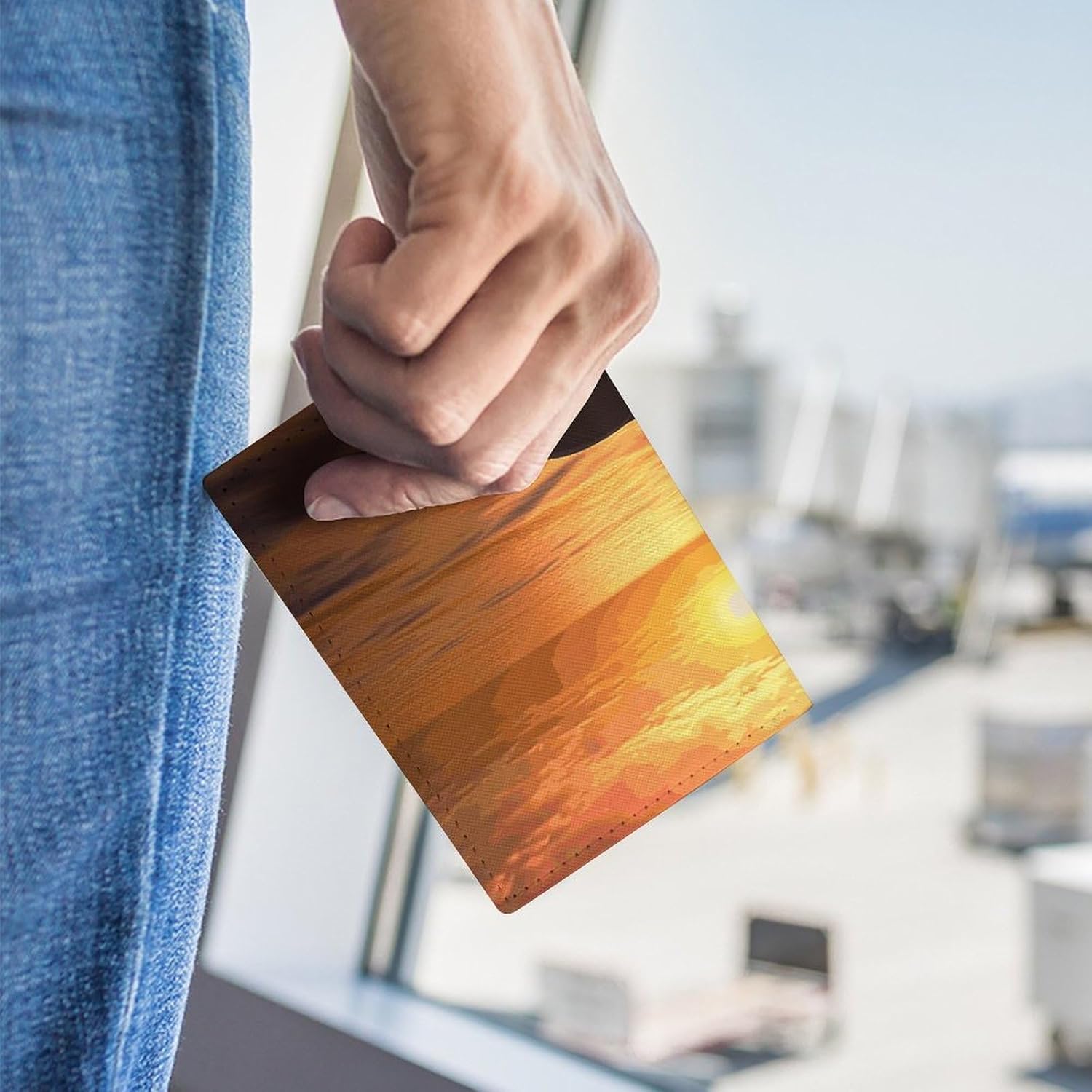 Passport Holder Passport Book Leather Passport Cover Card Holder Dolphin And Sunset Travel Wallet for On Business Trip, Travel Gifts