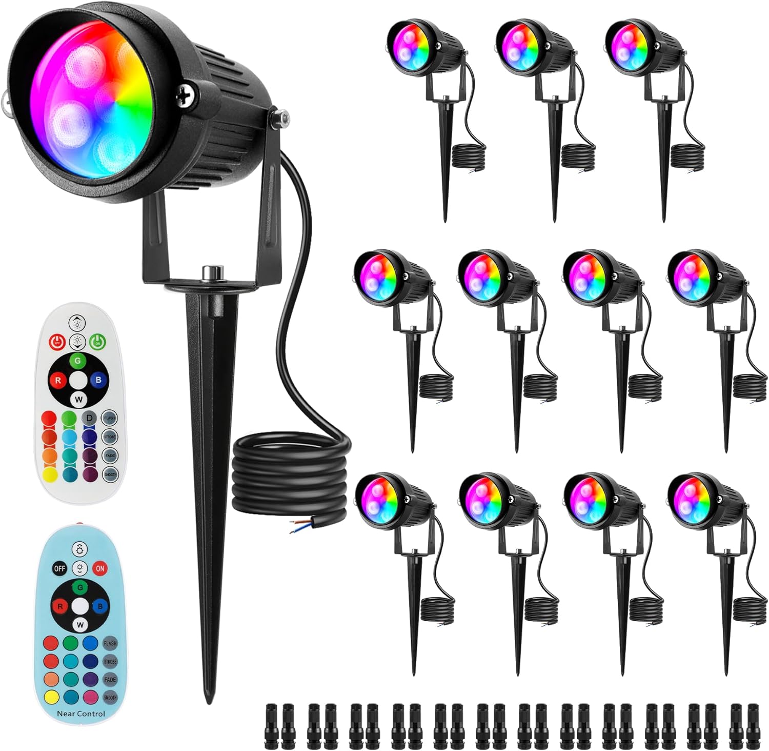 Junview Christmas RGB Color Changing Low Voltage Landscape Lights LED Landscape Lighting Remote Control Outdoor Spotlight Waterproof Yard Garden Pathway Christmas Decoration with Connectors (12)