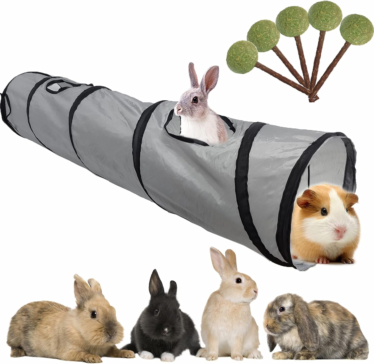 Hamiledyi Rabbit Tunnels for Indoor Bunnies Hideouts Large Guinea Pigs Tunnels and Tubes Exercise Toys with 5 Pack Stick Grass Ball Chew…