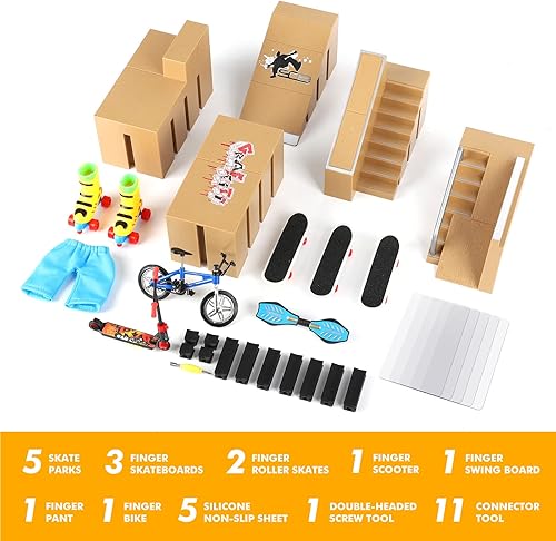 Miniatura 2 de DaCool Kit de parque de patinaje para diapasón, 17 piezas, rampas para diapasones, mini juguetes de dedo, patinetas de dedo, patineta, patinaje,