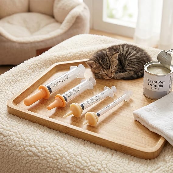 SYNLIN Newborn Pet Feeding Kit, 60cc Nursing Bottle + Multiple Oral Feeders + 10 Silicone Nipples + Cleaning Brush, Milk Feeding Tool Set for Puppy Kitten Hamster Rabbit Small Pets