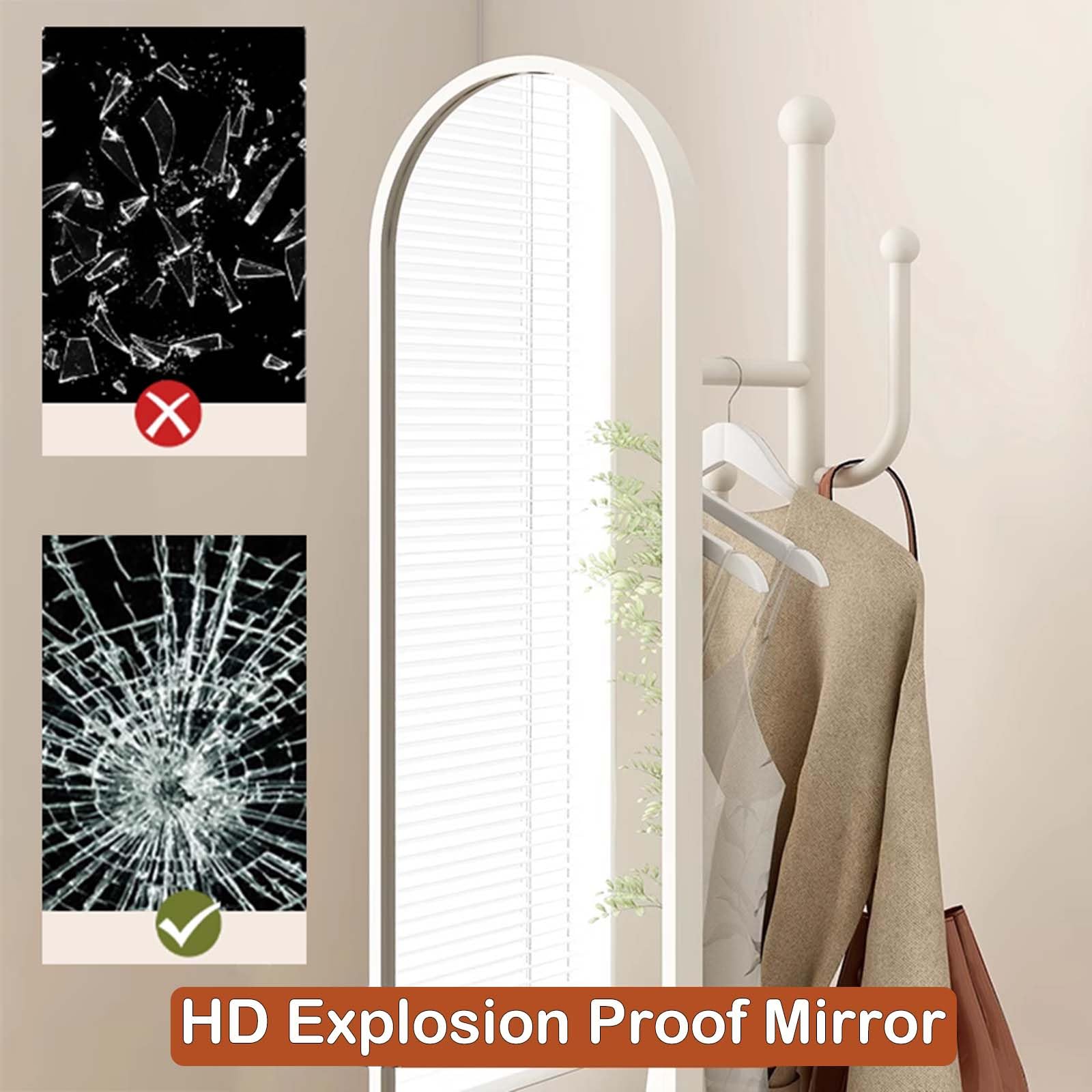 Specchio a figura intera su ruote, specchio da pavimento in metallo con appendiabiti, specchio 2 in 1 per camera da letto, soggiorno, ingresso