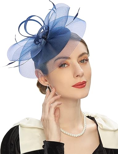 Cizoe Tocado Kentucky Derby para mujer, sombrero de fiesta de té, de malla, con plumas florales, para el cabello, tocado para boda y cóctel