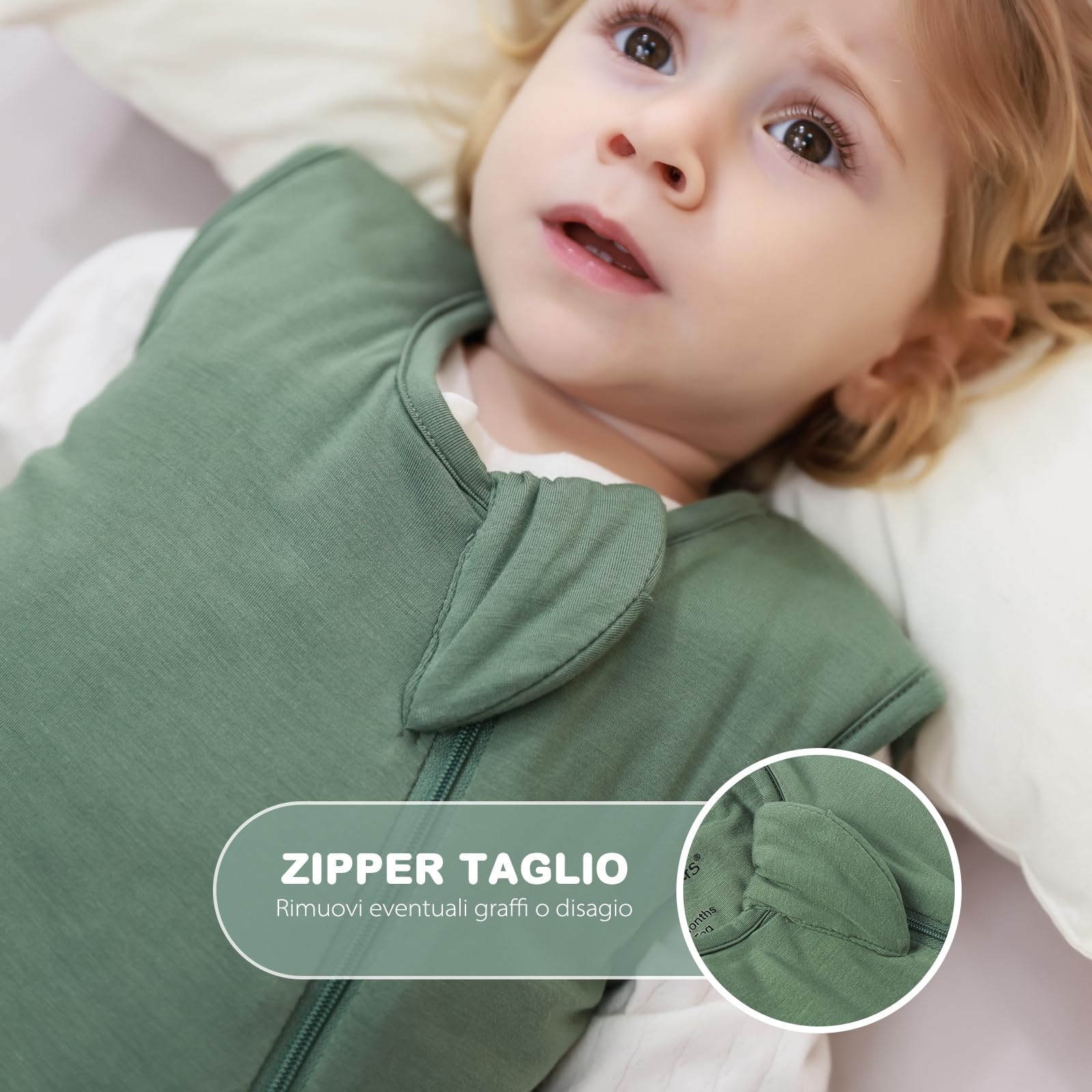 Mosebears Sacco nanna invernale per bambini 2,5 tog,Sacco Nanna Neonato in fibra di bambù, morbidissimo e caldo(6-18 mesi,Dark Green)