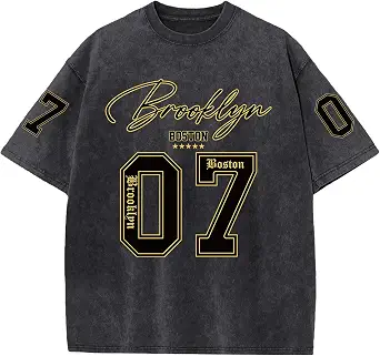 BeWithYou Oversized Jersey Shirts for Men Vintage Number Jerseys Brooklyn Letter Graphic Tee Acid Wash T-Shirt