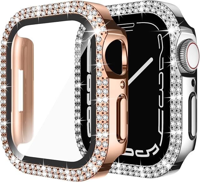 Recoppa Bling Case Compatible for Apple Watch Series 6 5 4 se 40mm with Tempered Glass Screen Protector, Hard Bumper Shockproof Anti-Scratch Full Protective Shiny Cover for iWatch 40mm