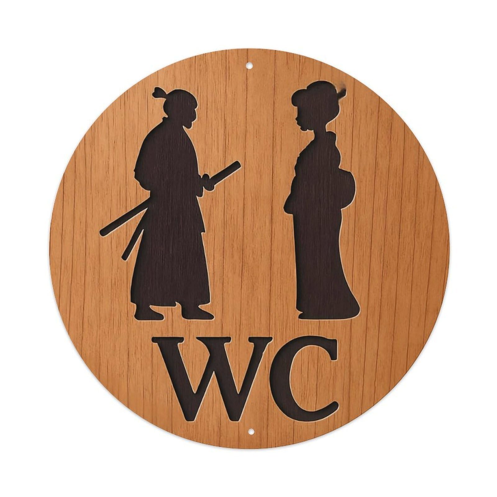 Wc Sign With Samurai Silhouettes Tin Sign Metal Poster Vintage Metal Signs for Home Man Cave Bar Cafe Kitchen laundry room Wall Decorations 8x8 inches