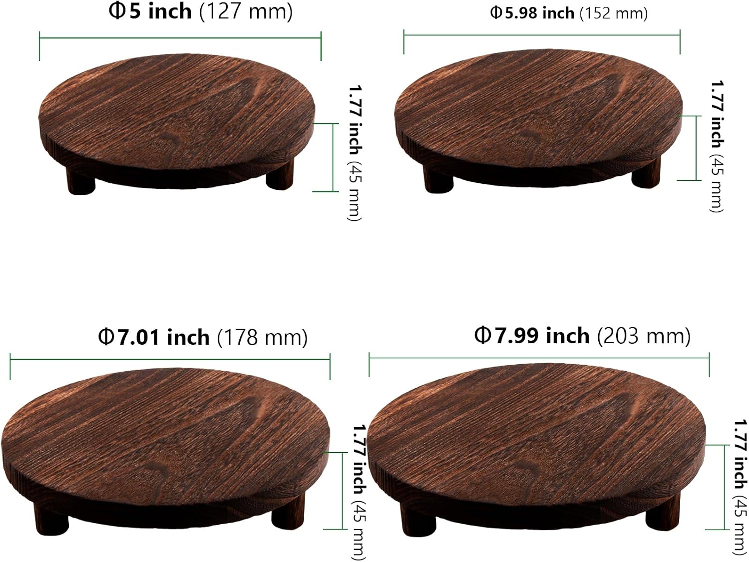 HAKZEON Set of 4 Wooden Risers for Table Display, Round Wood Riser - Round Wooden Pedestal Holder, Wood Pedestal Stand for Plants, Decor, Kitchen, Countertop (4 Sizes)