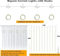 Bigzom LED Fényfüggöny 2x2m - 200 Meleg Fehér LED, USB, IP65 Vízálló, Beltéri/Kültéri Dekoráció Esküvőre, Karácsonyra, Valentin-napra 10 Aka 2