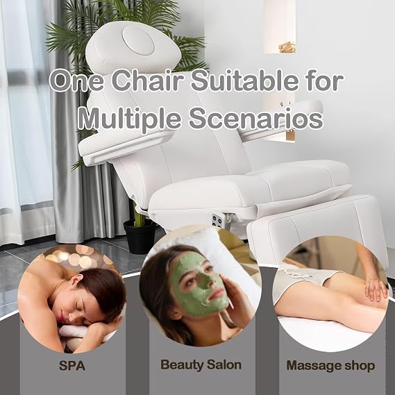 Electric Massage Table - Lash Bed Includes All-White Finish,Warm Light Base, Beauty Bed with One-Button Lifting, for Beauty Salon, Tattoo Shop(White)