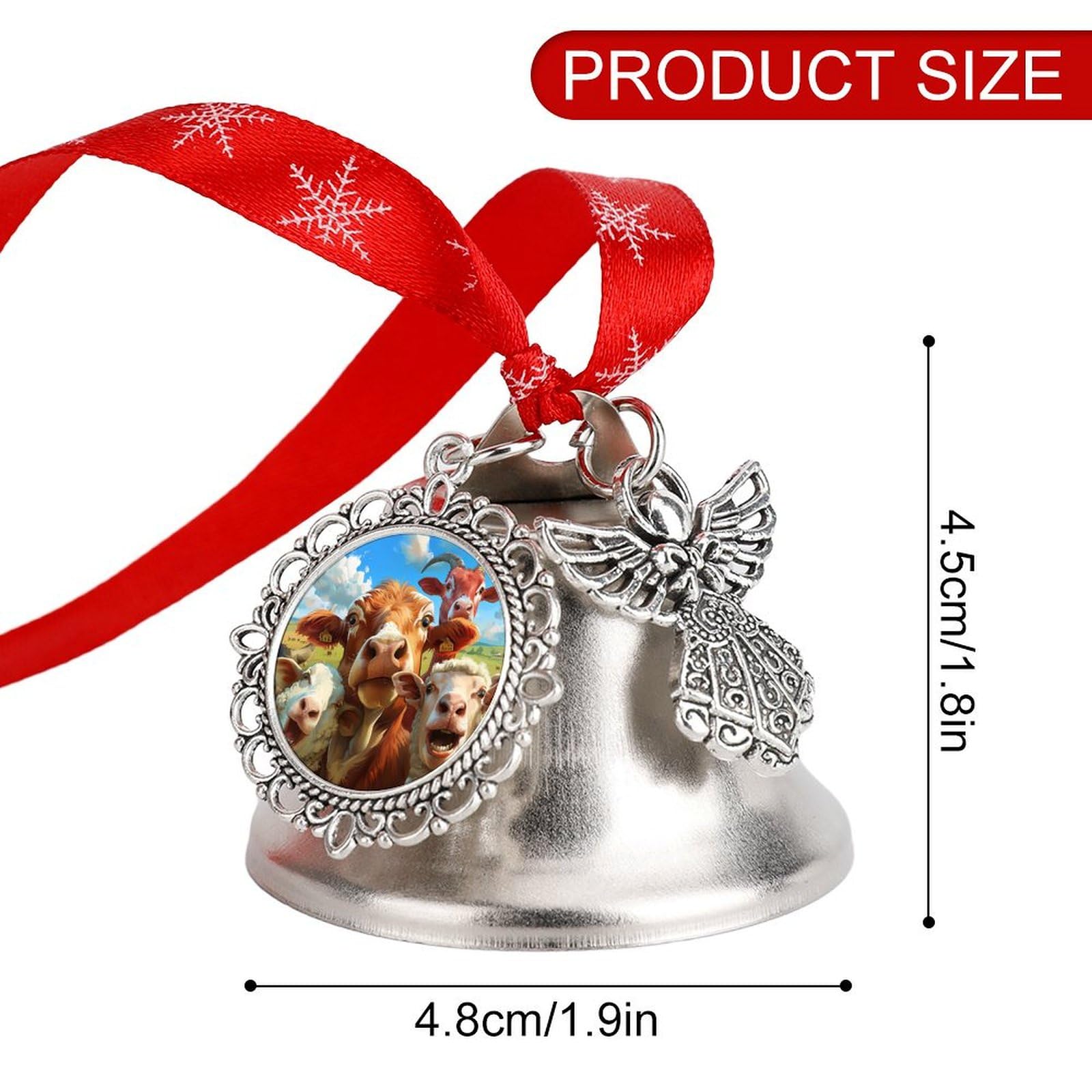 Farmhouse Animals Selfie Picture Funny Christmas Bell Ornament Cute Xmas Tree Hanging Pendant Decoration for Holidays Party