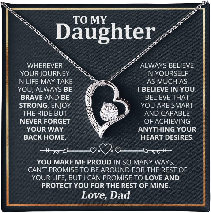 To My Daughter Necklace From Dad, Father To Daughter Gifts From Dad Necklace With Heartfelt Message & Elegant Gift Box