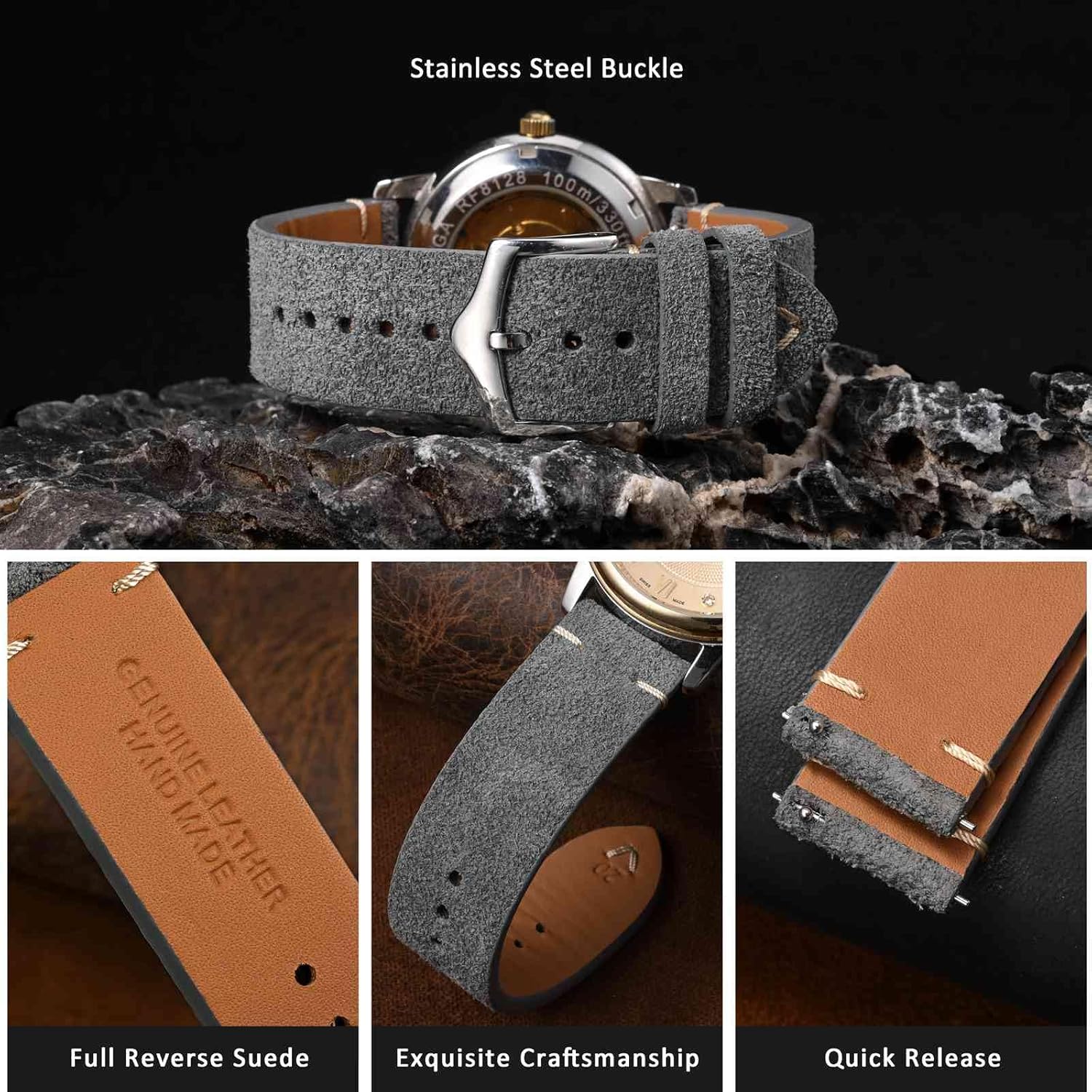WOCCI Leather Watch Band, World-class Leather Collection, Band Width 18mm 20mm 22mm