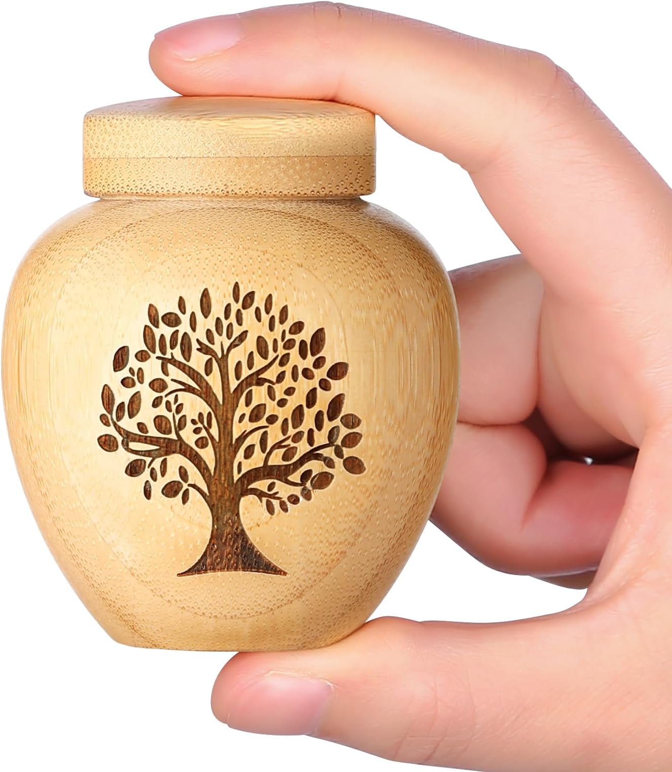 Small Urns For Human Ashes Keepsake Set Of 1,Mini Made Bamboo With Tree Life Pattern Engraved,Mini Cremation Urn Pet Ashes,Hold Up To 6.1 Cubic Inches