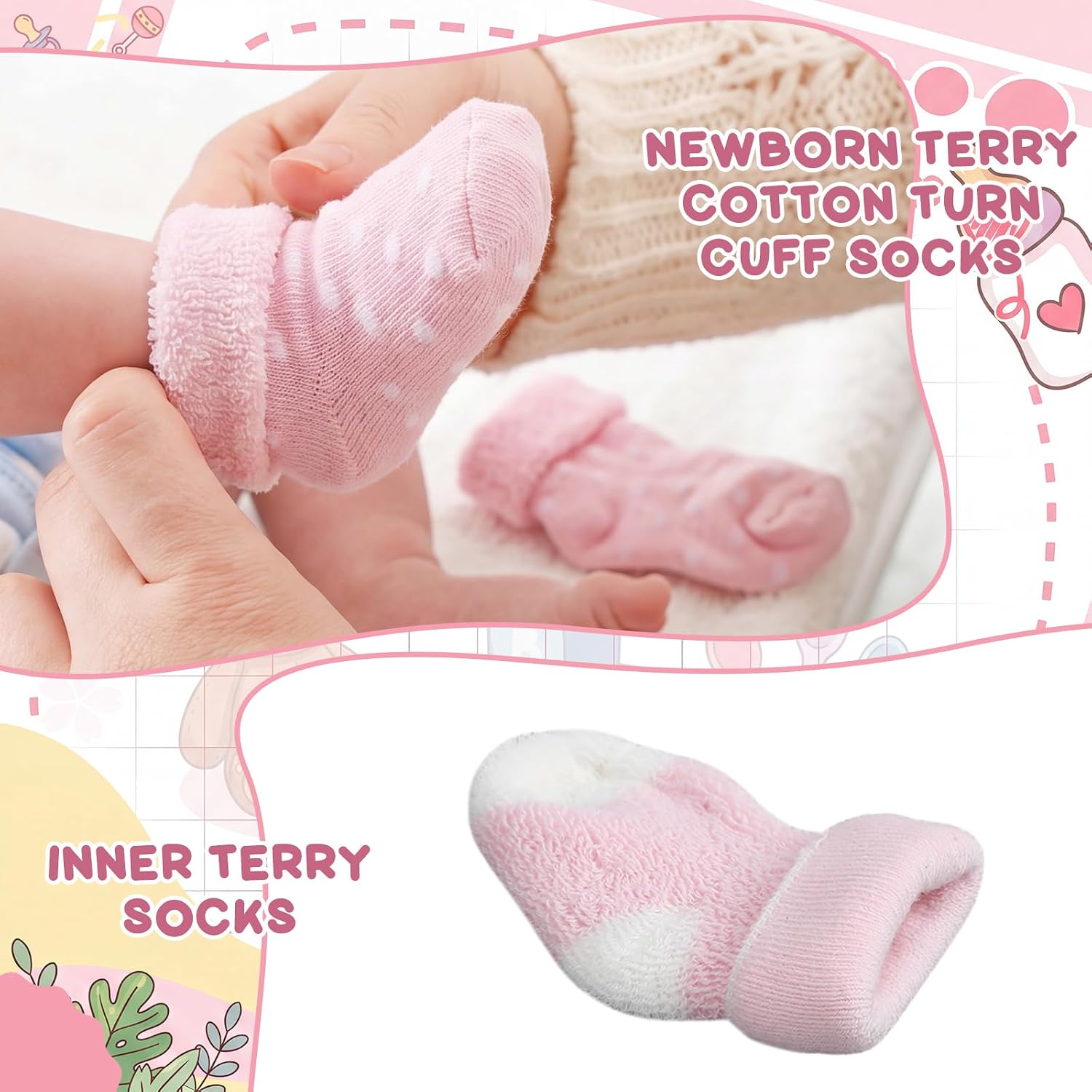 Twistover 10 Pairs Preemie Cotton Turn Cuff Socks image 5