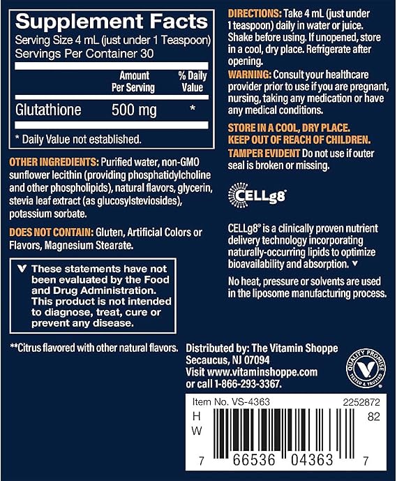 Vthrive Liquid Liposomal Glutathione a 500 MG a Citrus (4 fl. oz.)