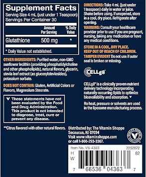 Vthrive Liquid Liposomal Glutathione a 500 MG a Citrus (4 fl. oz.)