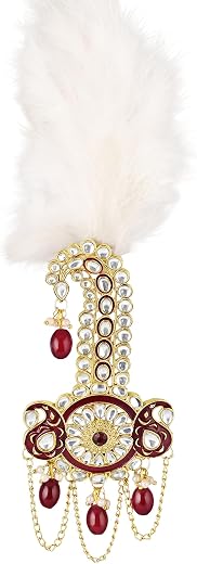 Mahi Royal Safa Kalangi for Groom with Feather and Red Beads | Traditional Dulha Sarpech Brooch | Wedding Sherwani Turban ...