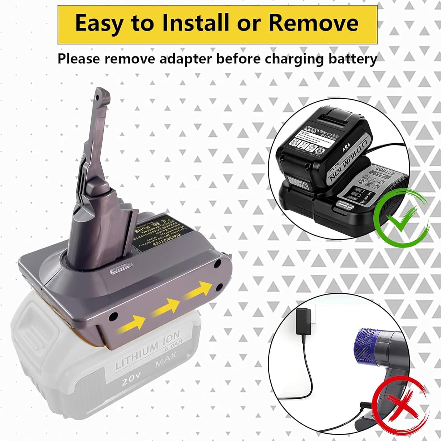 for Dyson V7 Battery Adapter for Dewalt 20V Battery Convert to for Dyson SV11 V7 Animal Cordless Stick Vacuum Cleaner Handheld Vacuum Converter (only DW20V7 Adapter)
