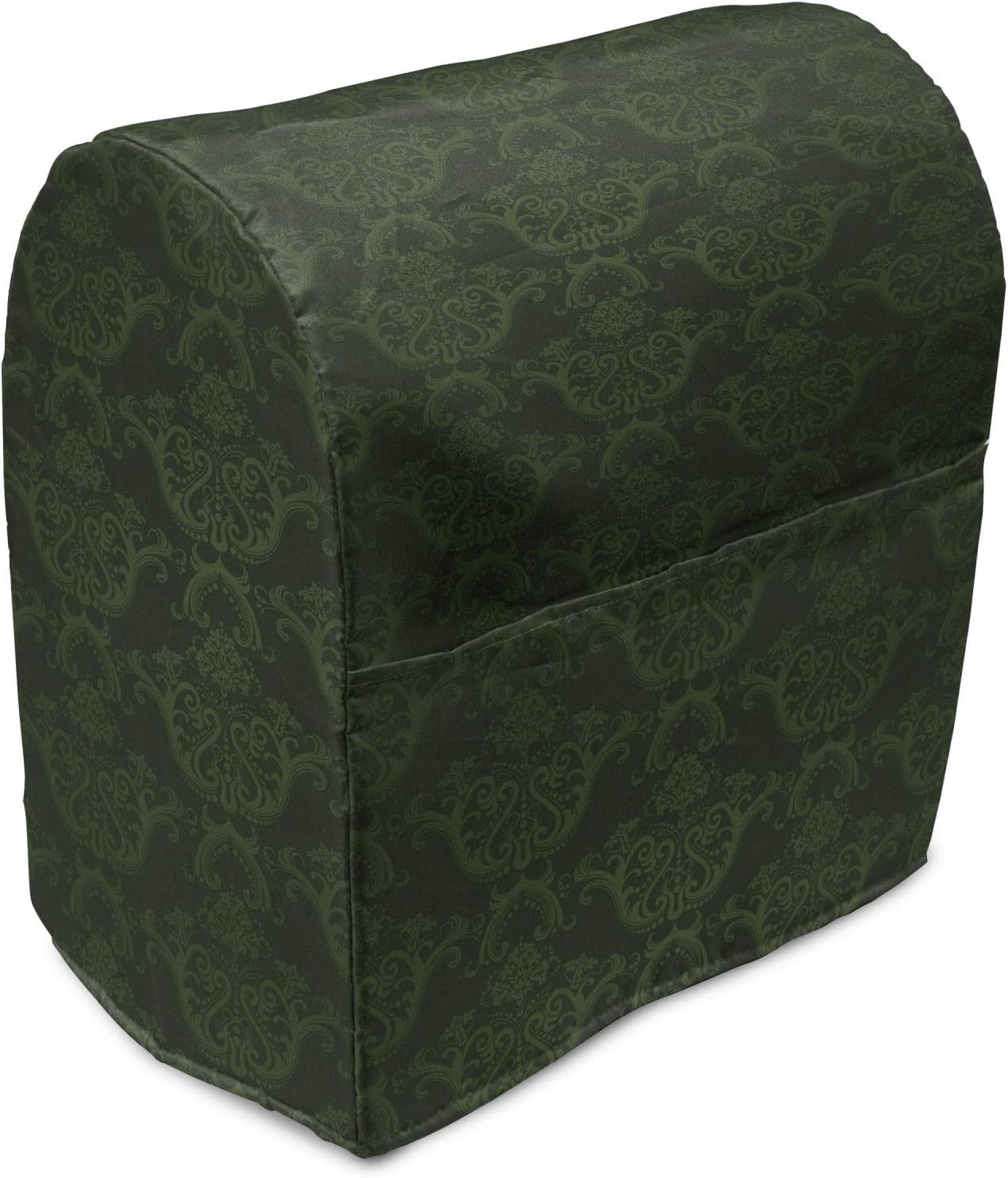 Lunarable Hunter Green Stand Mixer Cover, Victorian Damask Rococo Renaissance Swirled Classic Floral Petals Pattern, Kitchen Appliance Organizer Bag Cover with a Pocket, 6-8 Quarts, Hunter Green