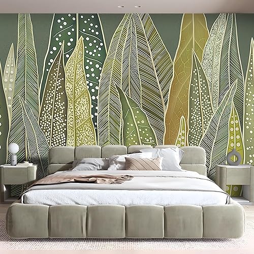 Papel tapiz vintage de hojas verdes de 151 x 105 pulgadas, papel tapiz autoadhesivo con hojas de bosque tropical, papel de contacto impermeable,