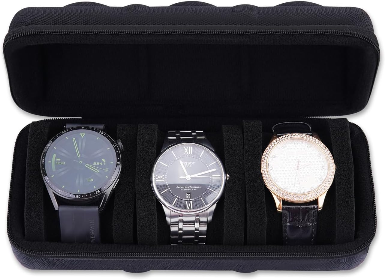 HESPLUS 3 Slots Watch Travel Case for Men and Women