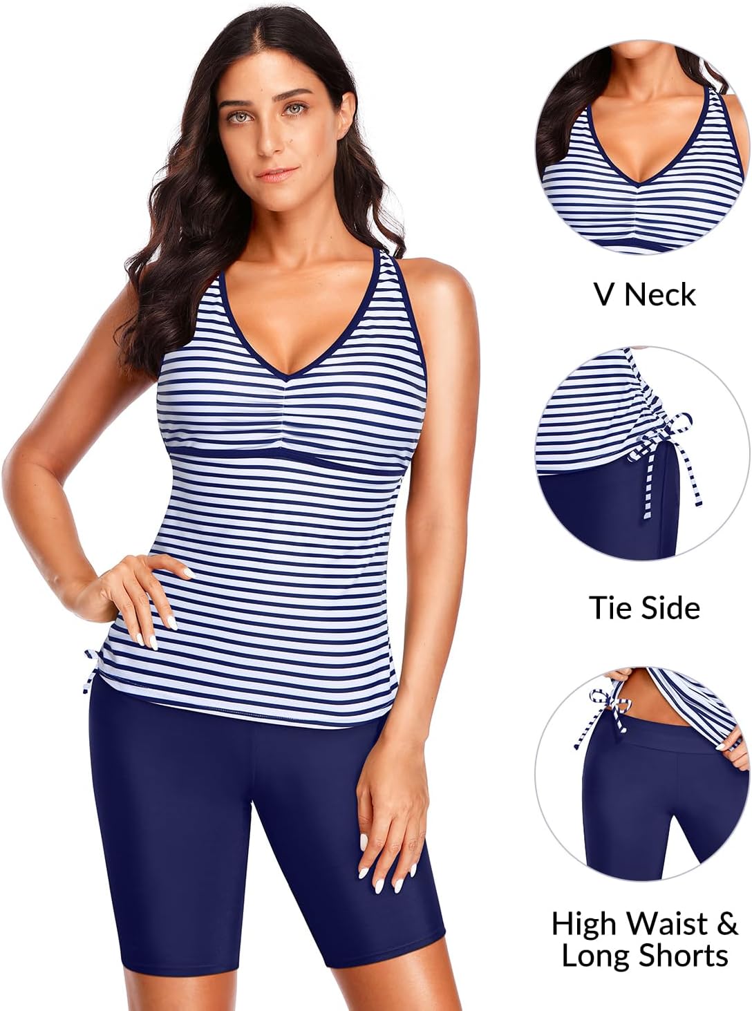 Yonique Women Two Piece Tankini Swimsuits with Shorts Athletic Bathing Suit with Swim Shorts Racerback Swimwear - Image 3