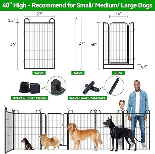 Miniatura 4 de Corralito para perros al aire libre, 16 paneles de valla resistente para perros, 40 pulgadas de altura, antioxidante, con puertas, portátil, para
