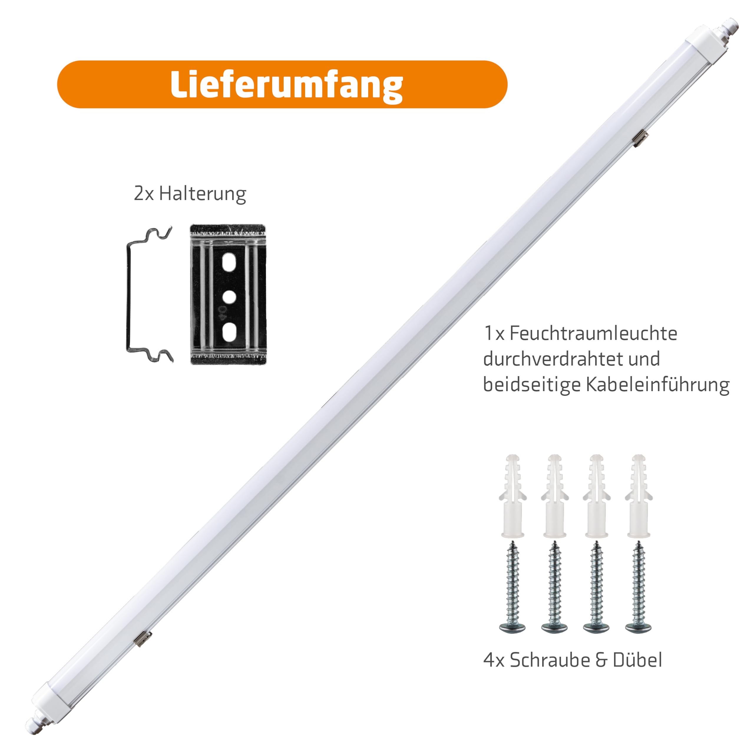 Proventa LED Feuchtraumleuchte 150cm 2-Pack IP65 46W 5520lm 4000K Neutralweiß - durchverdrahtet, verknüpfbar, Wannenleuchte, Werkstattleuchte, Garagenbeleuchtung, Kellerlampe, Leuchtstoffröhre