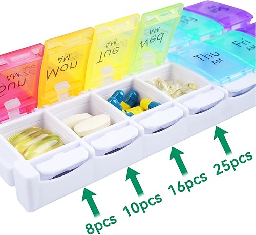 Miniatura 5 de MERICARGO Organizador semanal de pastillas 2 veces al día, pastillero grande fácil de llenar 7 días, organizador de medicamentos Am Pm, pastillero
