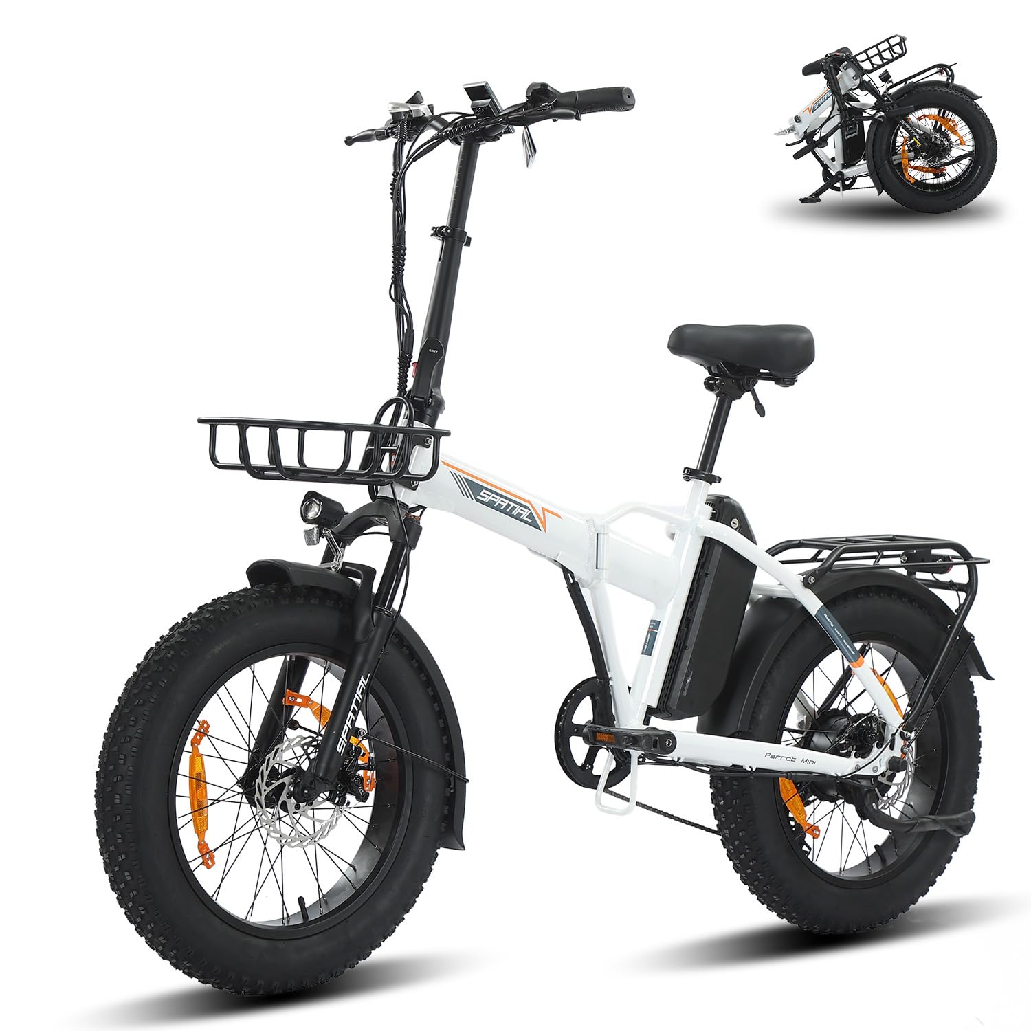 SPATIAL Vélo électrique pliable 20" avec pneus larges de 4", batterie amovible 48 V 13 Ah, portée de 70 km, moteur 250 W, couple 65 Nm, déverrouillage NFC et écran LCD (Bianca/Uomo)