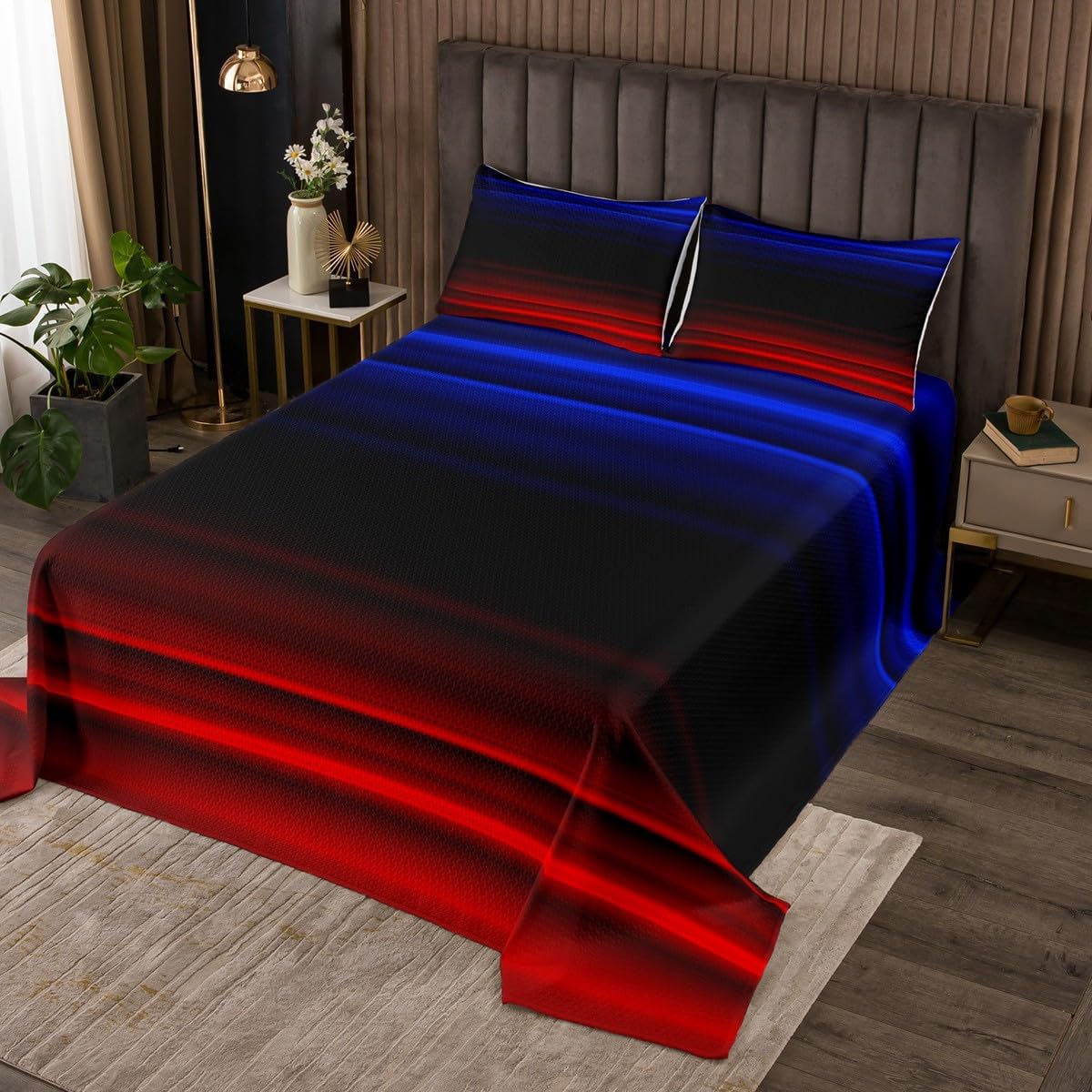 Erosebridal Abstract Art Coverlet Set Twin Size 3D Print Bedspread for Kids Girls Boys Ombre Gradient Geometric Modern Stripe Quilted Coverlet Blue Black Soft Luxury Quilted